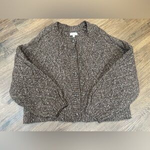 Brown button up knit Lucky Brand sweater, size L.
